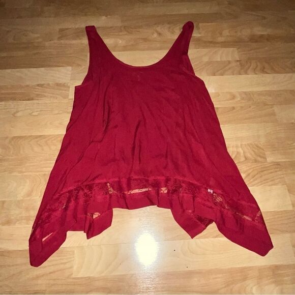 Women's Intimately Free People Red Tunic Top with Lace Hem - Picture 2 of 7